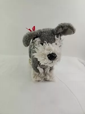 10  Gray Plush Miniature Schnauzer Dog Puppy Stuffed Animal Realistic W Pink Bow • $16.99