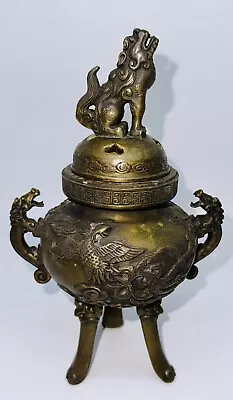 Antique Vintage Ming Dynasty  Chinese Gilt Bronze Tripod Censer Incense Qing • $169.99