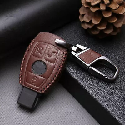 For Mercedes Benz E 3 Buttons Remote Key Case Fob Holder Leather Cover Chain • $11.69
