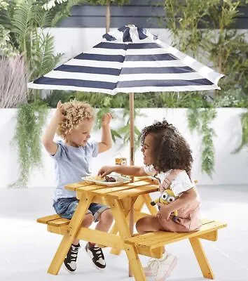 £69.99 • Buy Children's Wooden Picnic Table Bench With Parasol Kids Outdoor Play 