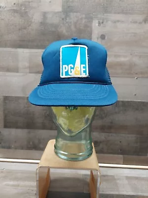 Vintage PG&E Blue W/ Logo Mesh Trucker Style Snapback Hat • $18.34