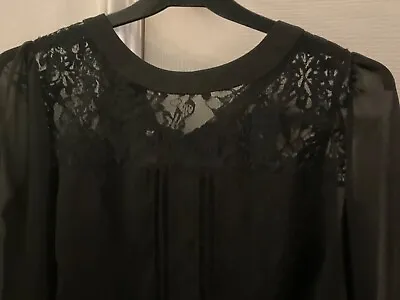 Womens Miss Selfridge Black Sheer  Lace Blouse Top Size 10 • £7