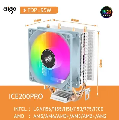Aigo ICE200PRO Air CPU Cooler 2 Heatpipes Radiator Cooling 3PIN PWM Fan Quiet • £9.99