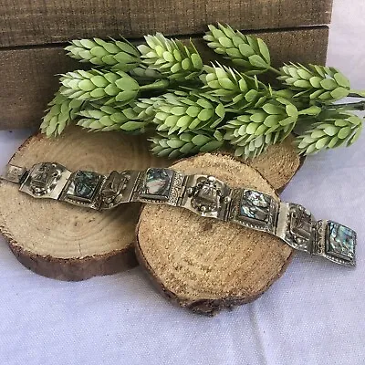 Abalone Mexican Mayan Face Bracelet Vintage 925 • $48.42