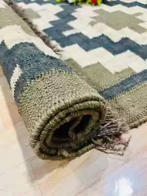 Rug Indian Village Vintage Kilim Handwoven Wool Jute Carpet Rectangle Area Rug • £37.28