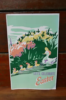 Vintage 1960s Let’s Celebrate Easter Cardboard Easel Back Store Display Sign • $39.95