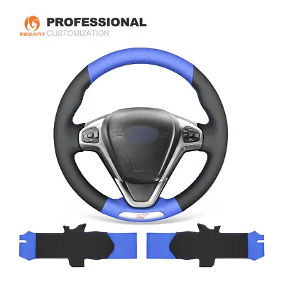 DIY Black Blue PU Leather Car Steering Wheel Cover For Ford Fiesta ST 2012-2017 • $51.59