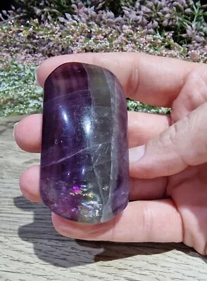 Purple Fluorite Crystal Palmstone UV Reactive 85g W Rainbows  • £14