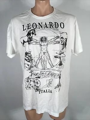 Vintage 90s Leonardo Da Vinci Vitruvian Man T Shirt NWOT Italia White XL • $35