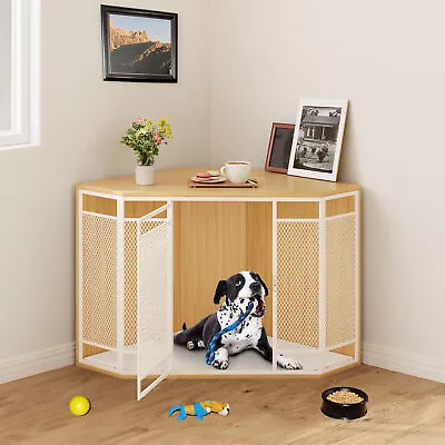 Corner Dog Crate Furniture 36 Inch Wooden Dog Kennel With Metal Mesh And Table • $130.61