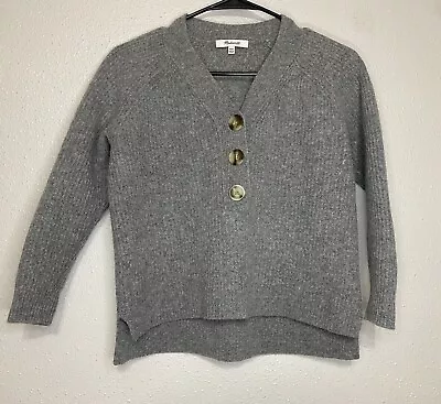 Madewell Sweater Womens XXS Gray Merino Wool Polyamide Button Sweatshirt • $24.25