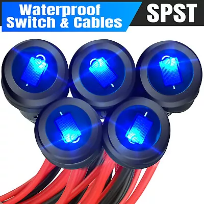 5PCS Blue LED Light 12V Toggle Switch SPST On/Off Car Boat Marine RV Waterproof • $10.98
