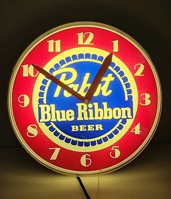 Rare Vintage 1991 Pabst Blue Ribbon PBR Beer Lighted Clock Sign 17  • $499