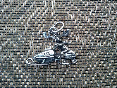 NORTHERN  ZOO ANIMAL 1 MOOSE On SNOWMOBILE PEWTER PENDANT Or ZIPPER PULL NEW • $1.99