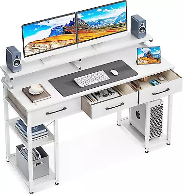 48  Home Office Desk With Drawers Shelves & Monitor Stand White • $127.11