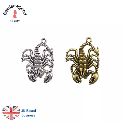 4 Large Scorpion Pendant Charms In Antique Silver & Antique Bronze Zodiac Symbol • £2.79