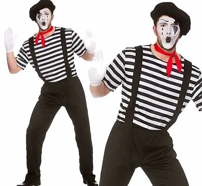 Adult MIME ARTIST Fancy Dress Costume French Silent Movie Film Beret Stag Party • £7.95