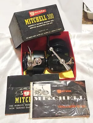 C1961 Garcia Mitchell 300 Spinning Fishing Reel W/Extra Spool Box Manual More! • $99.99