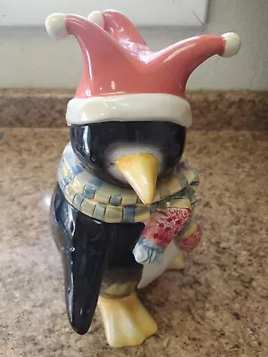 Oneida Earthenware Penguin Cookie Jar With Jester Beanie And Scarf. 13in Height • $12.95