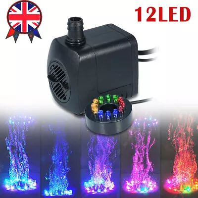 Electric Submersible Water Fountain Pump With 12 LED Light Pond Garden Pool UK • £13.98