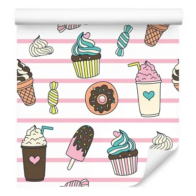10m Fleece Wallpaper Rolls Dining Room Colorful Candy Cupcakes Decor XXL 5610 • £38.77