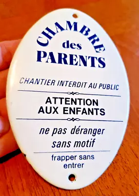 Vintage French Enamel Metal Sign Parents Room Attention Children Don't Knock • $48