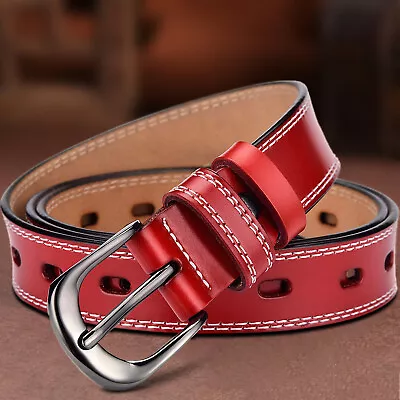 Womens Ladies Genuine Leather Belts Double Stitched Fashion Jeans Belt US Stock • $10.95