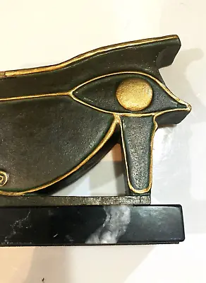 ANCIENT EGYPTIAN  Statue /Bookend  On Black Marble Base Eye Of Horus Symbol 4  H • $24.99