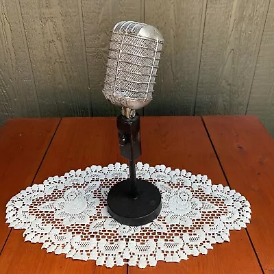 Vintage LOOK Retro Style 50's Silver & Black Microphone Metal Table Decor 15  • £17.10