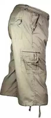 L2777 Mens 3/4 Combat Long Length Shorts Elasticated Waist Cargo Three Quarter • £8.99