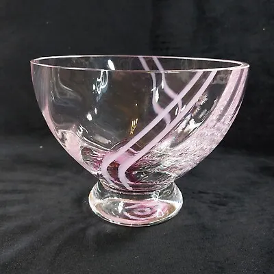 Caithness Flower Bowl Footed Crystal Pink Stripe Swirl Large 12.5 Cm Heavy Glass • £11.95