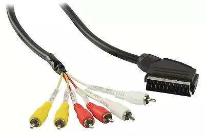 2m SCART Plug To 6 RCA PHONO Male Cable Composite AV Audio Video TV DVD Lead • £4.52