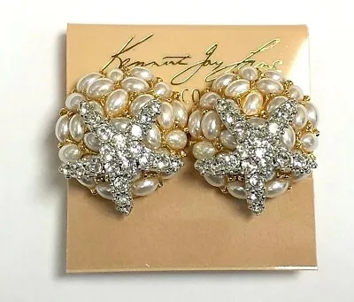 $85 • Buy Kenneth Jay Lane Gold White Pearl Cabochon Crystal Starfish Clip Earrings