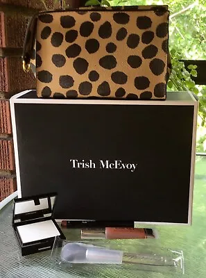 Trish Mcevoy Beauty Case Cheetah Pouch + Powder Compact Brush Lip Liner Nib • $68.38
