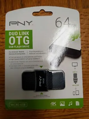 GENUINE  64GB PNY Duo Link OTG Micro Flash Drive NEW FACTORY SEALED • $26.88