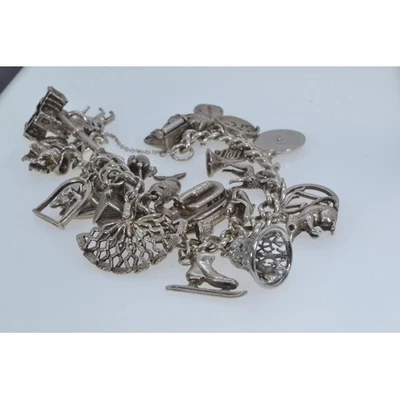 £50 • Buy Vintage Silver & White Metal Charm Bracelet. 80.5 Grms. 25 Charms. Hallmarked