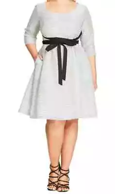 NEW City Chic Ivory Stripe 3/4 Sleeve Tie Ballerina Dress Plus Size XS 14 #C864 • $53.95