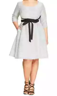 NEW City Chic Ivory Stripe 3/4 Sleeve Tie Ballerina Dress Plus Size XS 14 #C864 • $59.95