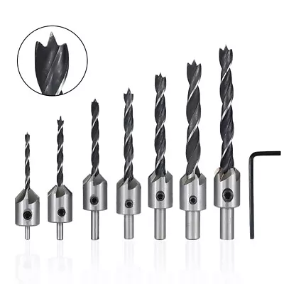 7x HSS Countersink Drill Bit 3-10mm Woodworking Pilot Screw Hole Set With Wrench • $7.35