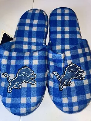 Nwt Mens Plaid Detroit Lions NFL Slippers Fur Xl 13-14 New Slip On • $22