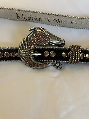 BB Simon Belt Beautiful Horse Head Buckle Brown Crystal Size XXL 40” • $245