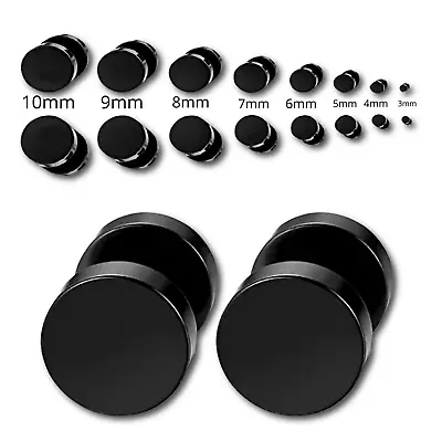 Black Earring Barbell Punk Surgical Steel 316L Stud Earrings Men Women Round • £3.69