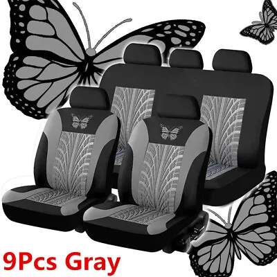 Car Seat Covers Cushion Protectors Breathable 3D Butterfly Print Black/Gray 9pcs • $61.01