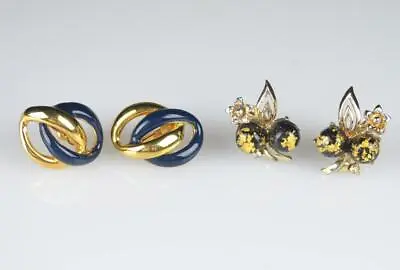 Vintage Designer Earring Lot (2) - Napier Blue Enamel - Coro Black Gold Fleck • $38.25