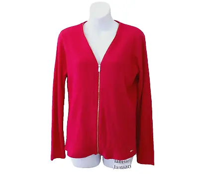 Calvin Klein Winter Rose Fuchsia Long Sleeve Ribbed Zip Cardigan Size M • $49