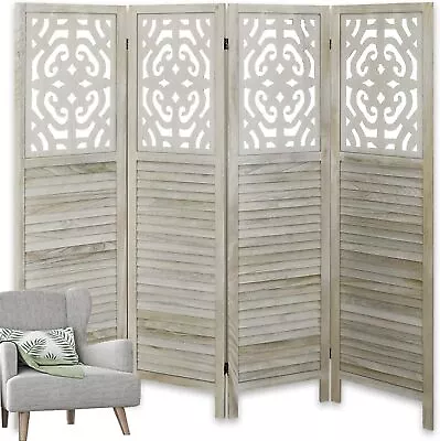 4 Panel Carved Room Divider 5.6Ft Wood Folding Screen Room Dividers Screen For B • $114.99
