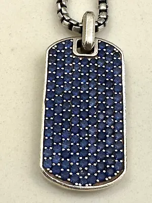 Auth David Yurman Blue Sapphire 925 Sterling Silver Dog Tag Pendant & 26  Chain • $1495