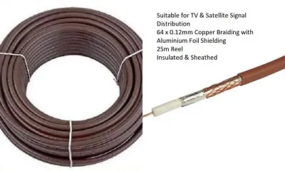 Labgear Rg6 Tv Aerial Digital Sky Satellite Virgin Coax Cable Brown 25m Wire • £5.99