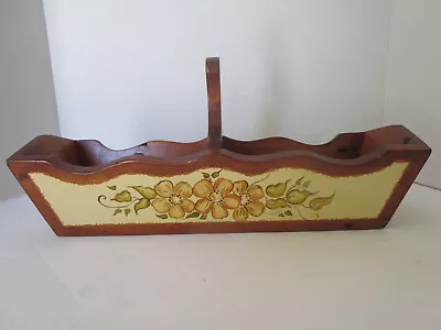 Vtg Wood Cracker Holder Hand Painted Divided Tray With Handle Farmhouse Rustic • $9.97