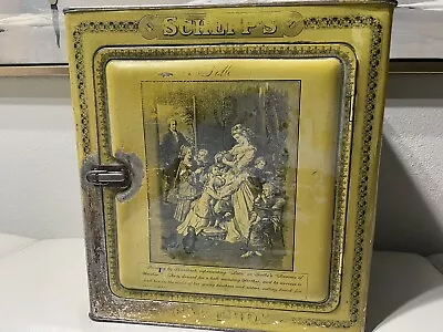 Antique Schepp's Tin Lithograph Cake Box Adverti French 1900 Latch Door Metal • $99